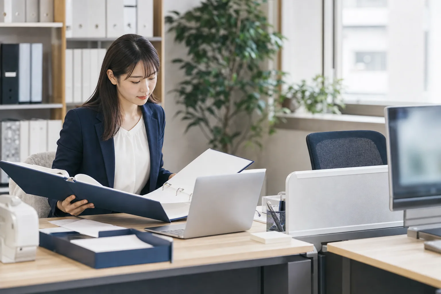 担当交代後に共有の記録を参照しながら業務を進める担当者
